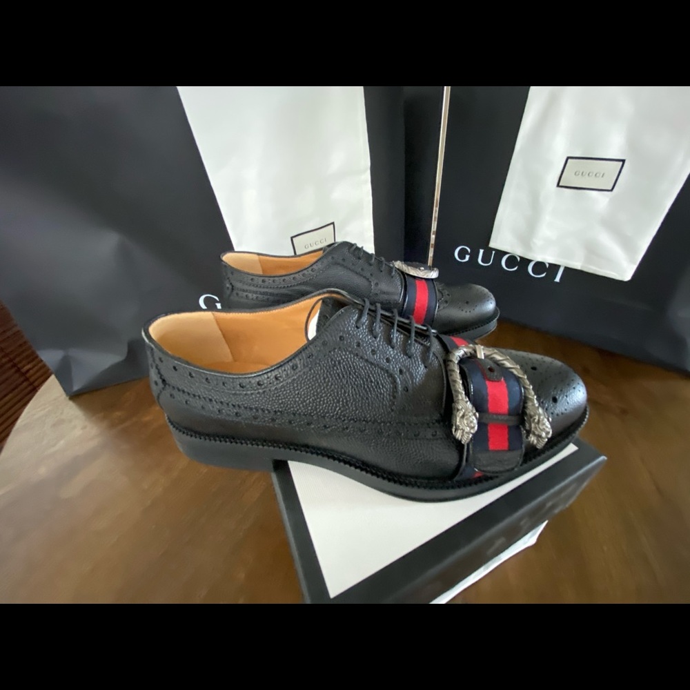 Gucci MEN'S MARTIN BROGUE LEATHER BUCKLED SHOES - Picture 2 of 13